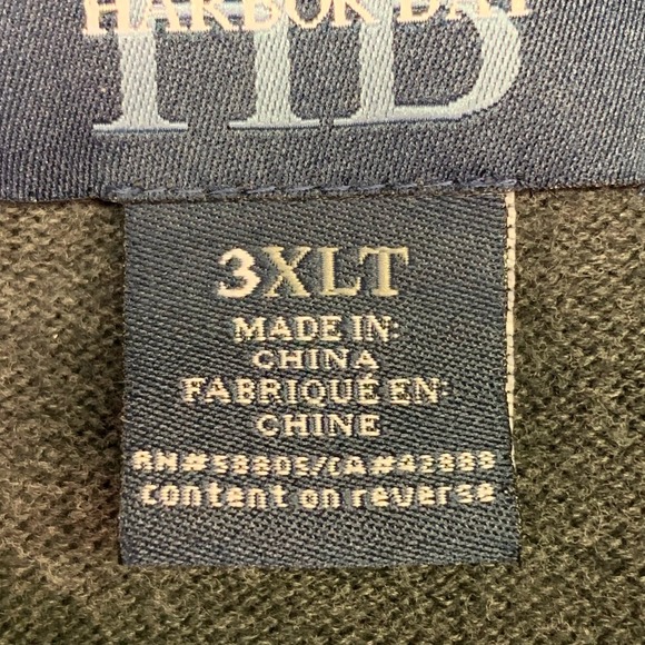 Harbor Bay Mens 3XLT Gray 1/4 Zip Mock Neck Long Sleeve Pullover Sweater - Picture 7 of 11